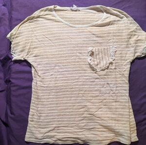 Striped cream and white lace shirt